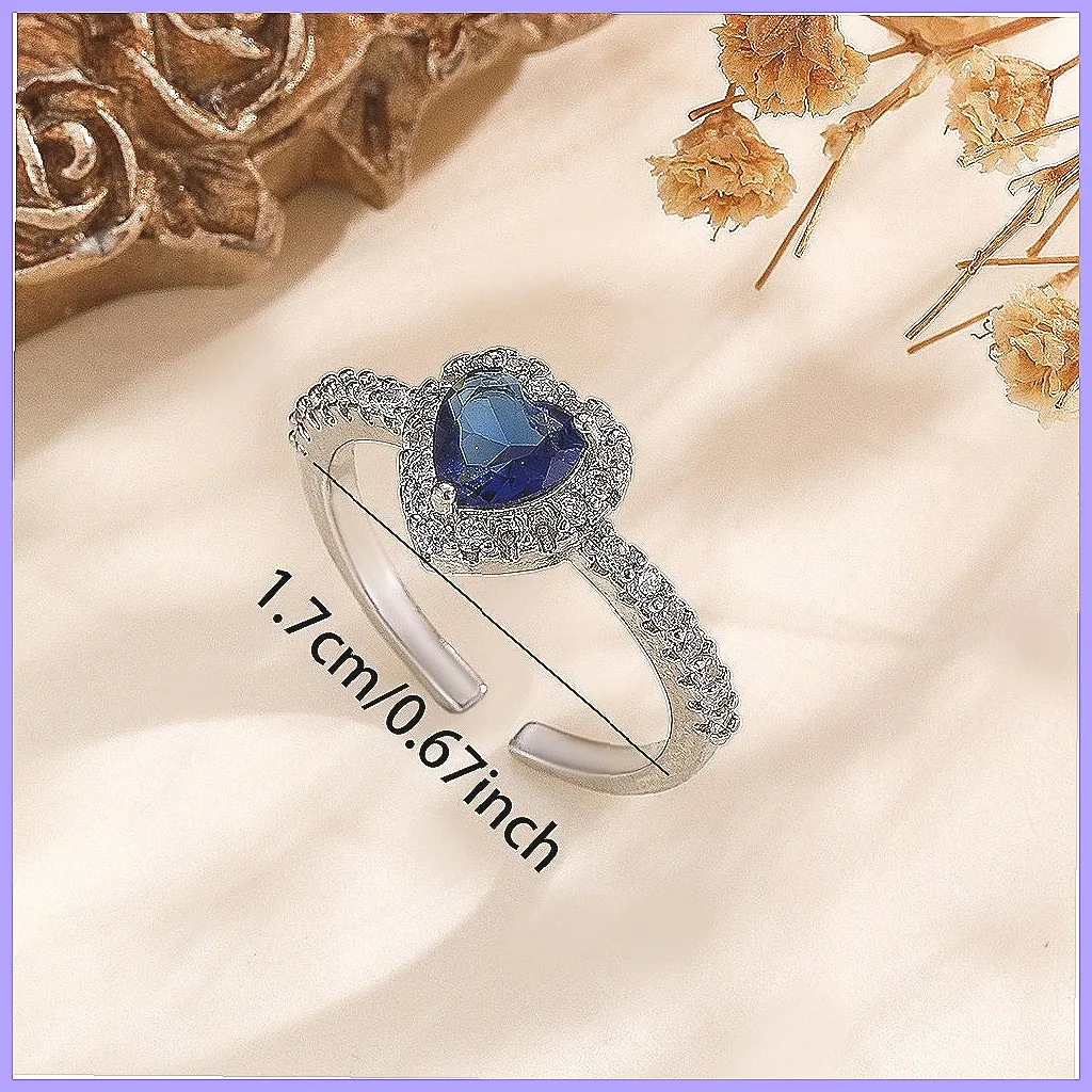 Peach Heart Ring for Women, Love-Shaped Zircon Diamond Copper Silver Plated Fashion Jewelry Gift