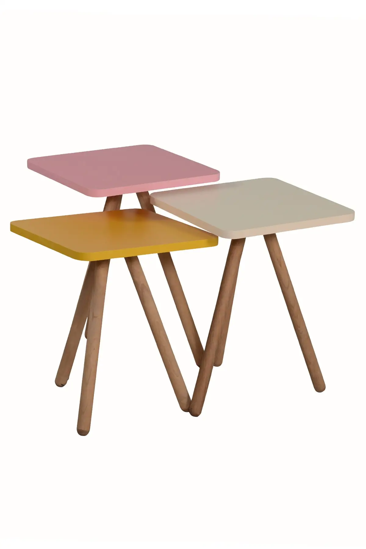 DOLBOVI Color Triple Zigon Coffee Table Wood Pedestal Kare Pastel Design Yellow Cream Pink Coffee Table