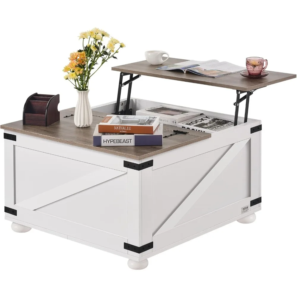

31.5" Farmhouse Coffee Table, Hinged Lift Top Coffee Square Table with Storage Compartment, Wooden Rustic Cocktail Table for Li