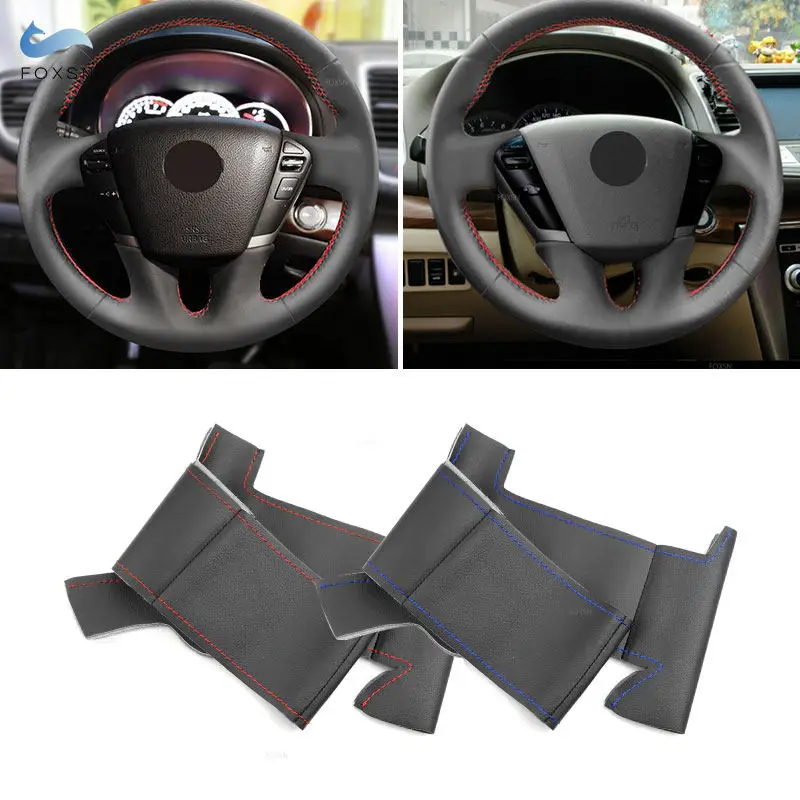 Car Steering Wheel Cover Microfiber Leather with Threads Needles For Nissan Teana 2008-2013 Murano Z51 2009-2015 Elgrand Quest