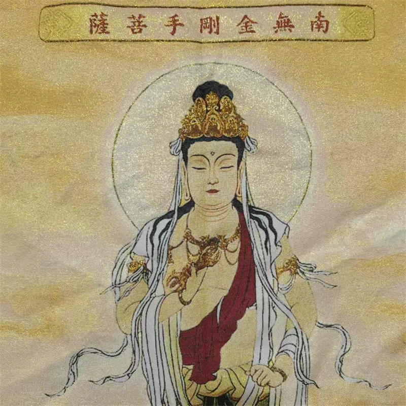 Tangka Wall Art 'Vajrayana Bodhisattva' Old Silk Brocade Embroidery Traditional Chinese Home Decor Artistic Piece for Interior