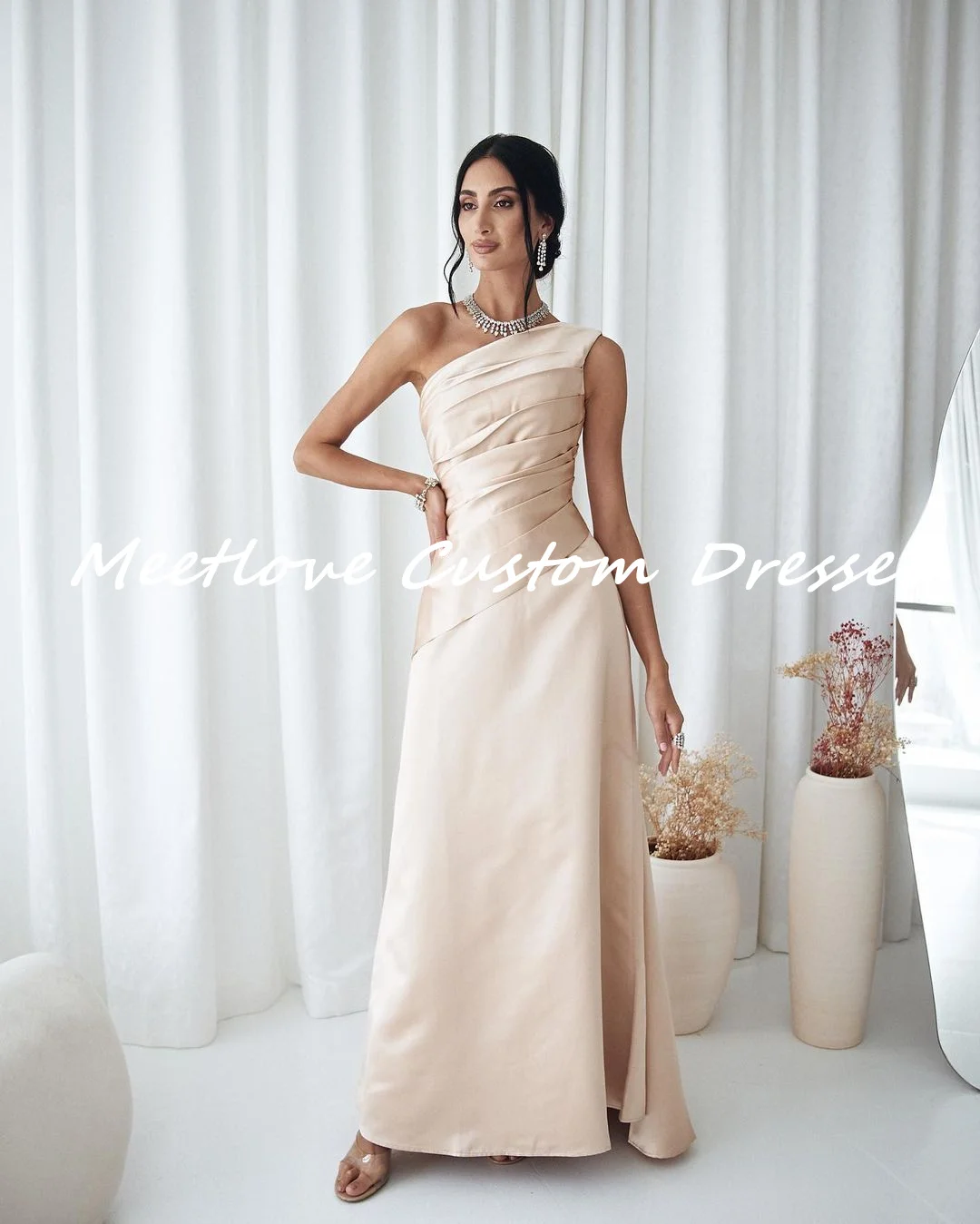 Meetlove Pas Roze Strapless A-lijn Rits Robe De Soiree Femmes Dubai Luxe Avondjurk 2024 Formele Gelegenheidsjurken aan