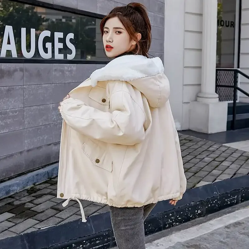 Winter Fleece-lined Thickened Cotton-padded Coat Women's Loose-fit Versatile Stylish Cotton Coat Student Outer Wear