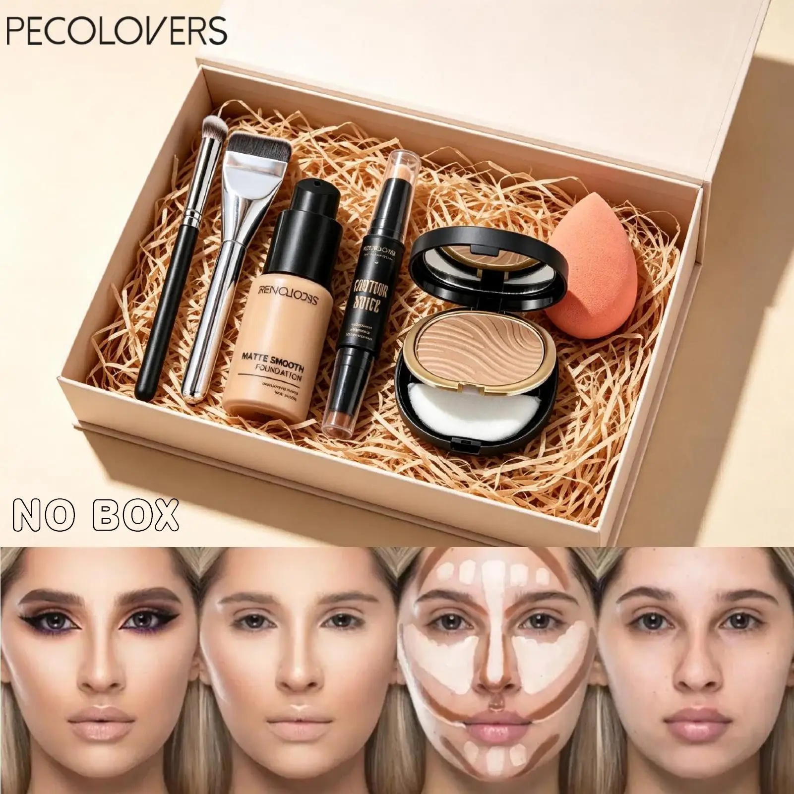 6PCS Face Makeup Kit, 1 Foundation +1 Pressed Powder+1 Contour Set - Long-Lasting End, Resistant to Makeup Fading