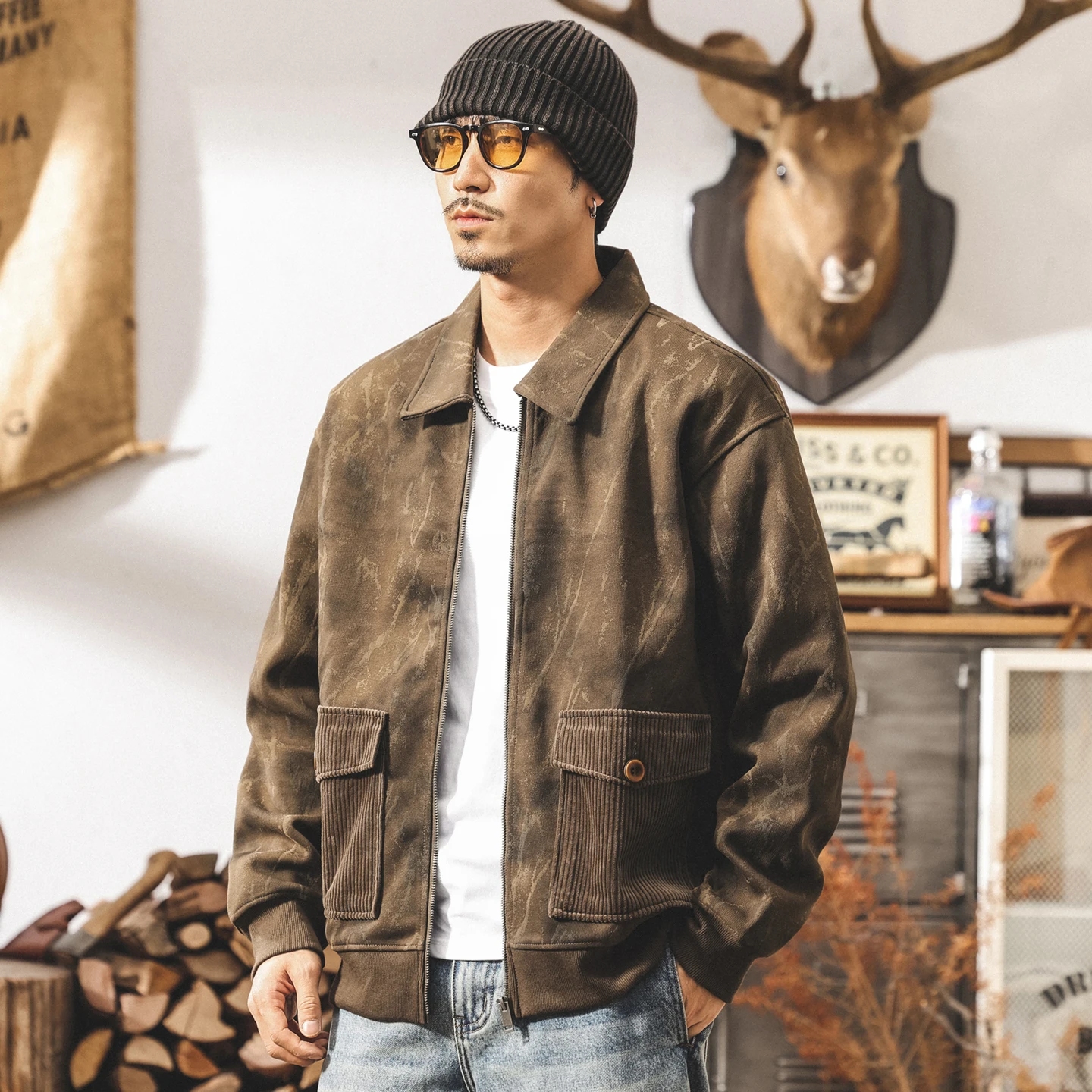 

Окрашенный в стиле ретро мужской осенне-зимний модный брендовый свободный осенний кардиган больших размеров в стиле ретро