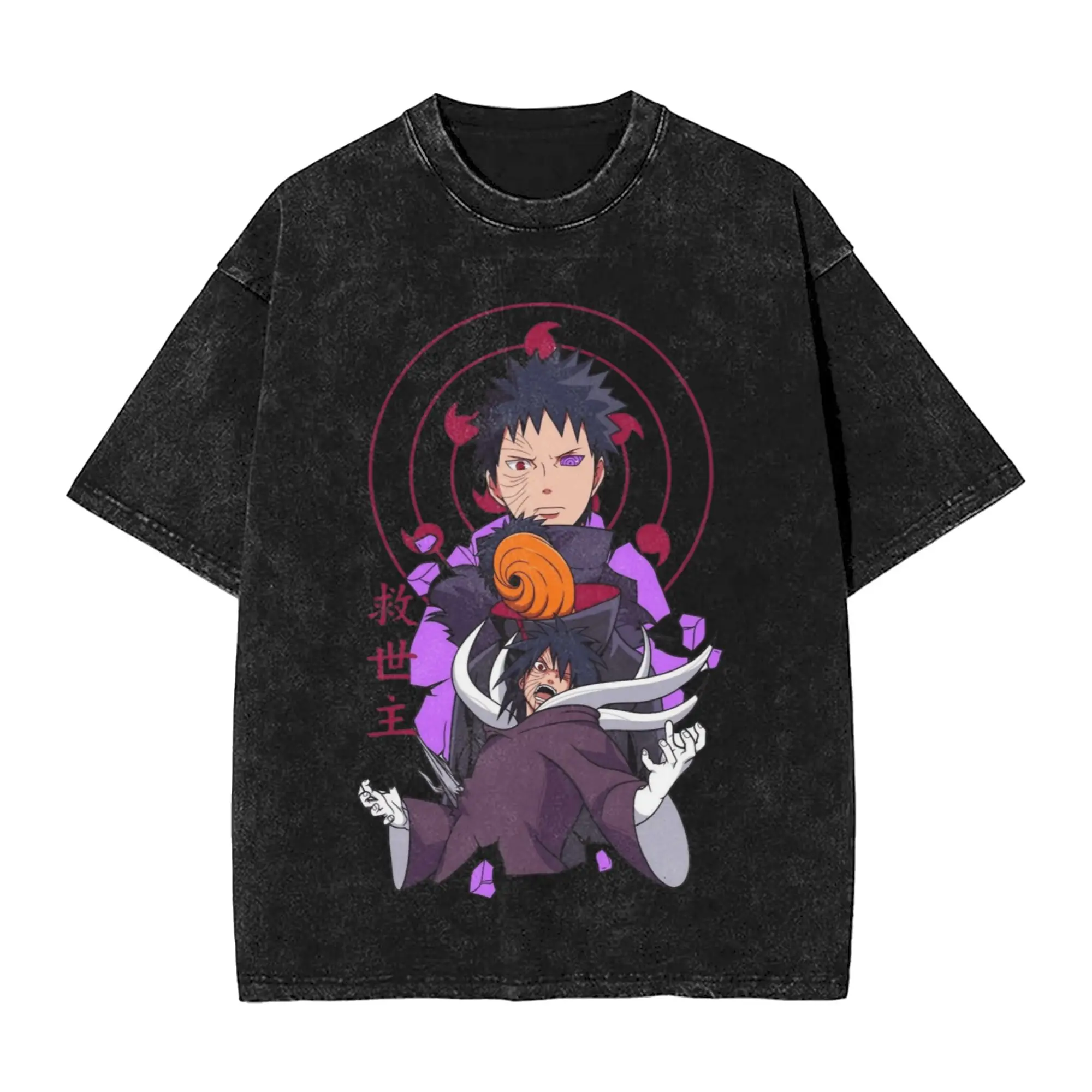 Washed T Shirts obito historie Narutoes Anime Hip Hop Novelty T-Shirt Harajuku Streetwear Printed Tops Tees for Men Women