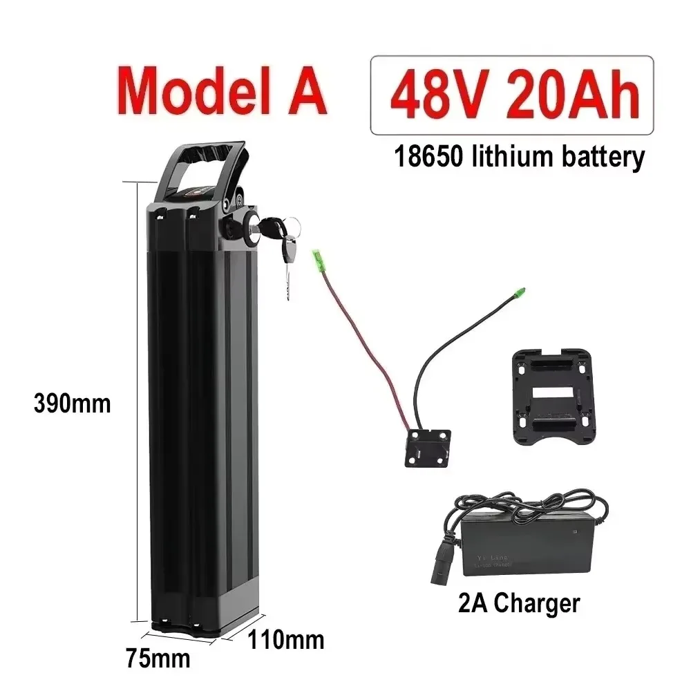 48V 36V 20Ah 17Ah 15Ah 13Ah 11Ah Ingebouwde BMS Silverfish-batterij voor 250W-1000W vouwfiets Bafang-motor met 2A-oplader.