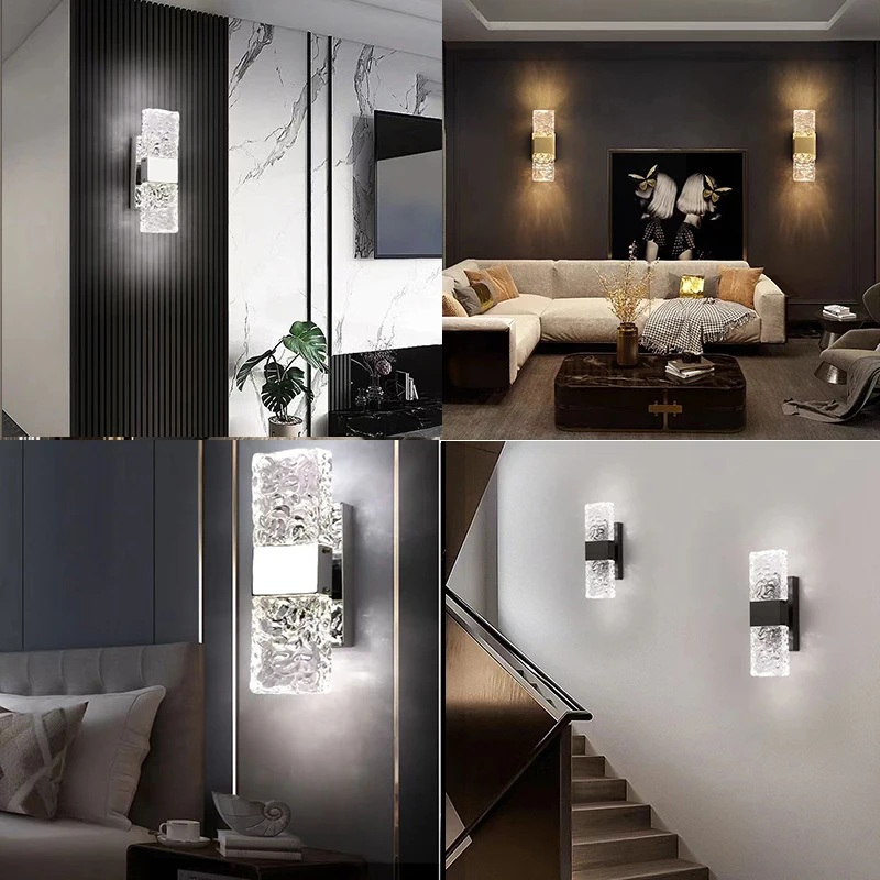 Modern Corrugated Crystal LED Wall Lamps Living Room Foyer Study Bedroom Aisle Wall Sconces Indoor Lighting Home Decor Lustres