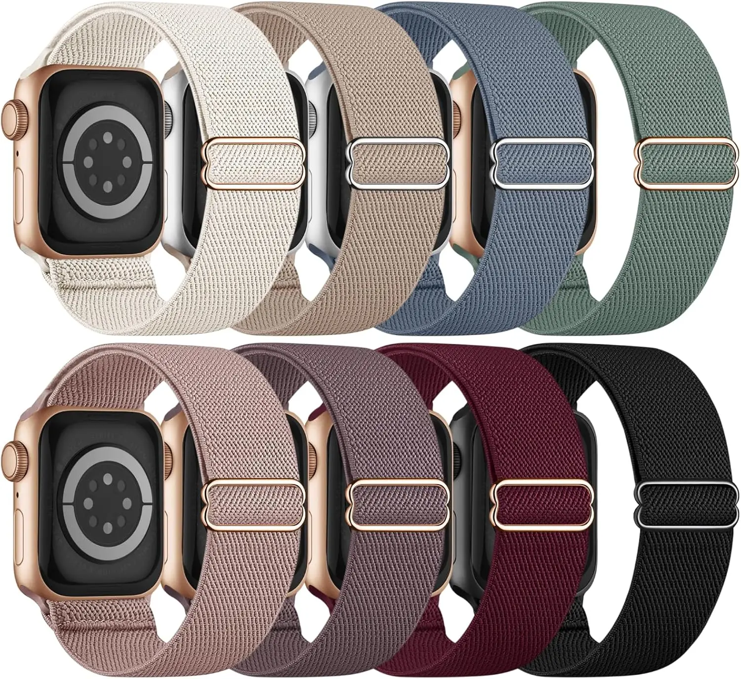 8 Pack Stretchy Solo Loop Band Compatible with Apple Watch 40mm-49mm, Nylon Braided Strap for iWatch Series 3-11 and SE
