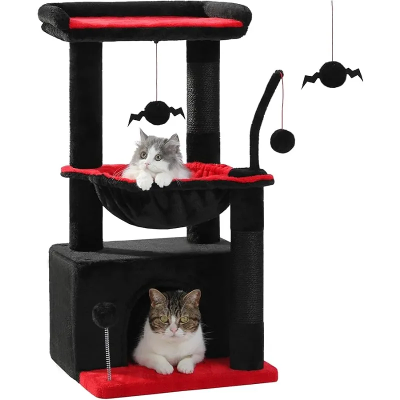 

PEQULTI 4-in-1 Gothic Cat Tree, 33'' Cat Tower for Indoor Cats with Large Condo, Cat Scratching Post for Cats with Deep Hammock&