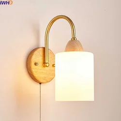 IWHD Pull Chain Switch LED applique da parete decorazione camera da letto soggiorno bagno specchio luce moderna lampada da comodino decorazioni per la casa