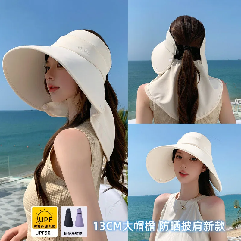 New Summer Women Big Brim Fisherman Hat Sun Uv Protection Sunshade Bucket Hat Empty Top Cap Female Fashion Waterproof Travel Hat