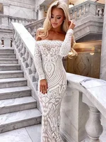 Robe sirène longue trompent sexy pour femme, col slash, paillettes, mince, club, danse, mariage, Rhde promo, vêtements de nuit, maxi con batterie, maille 1