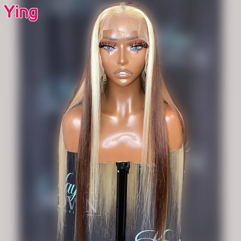 

Ying 12A Brown With Blonde Bone Straight 13x4 Transparent Lace Front Wigs 180% Brazilian Remy #613 Blonde 13X6 Lace Frontal Wigs