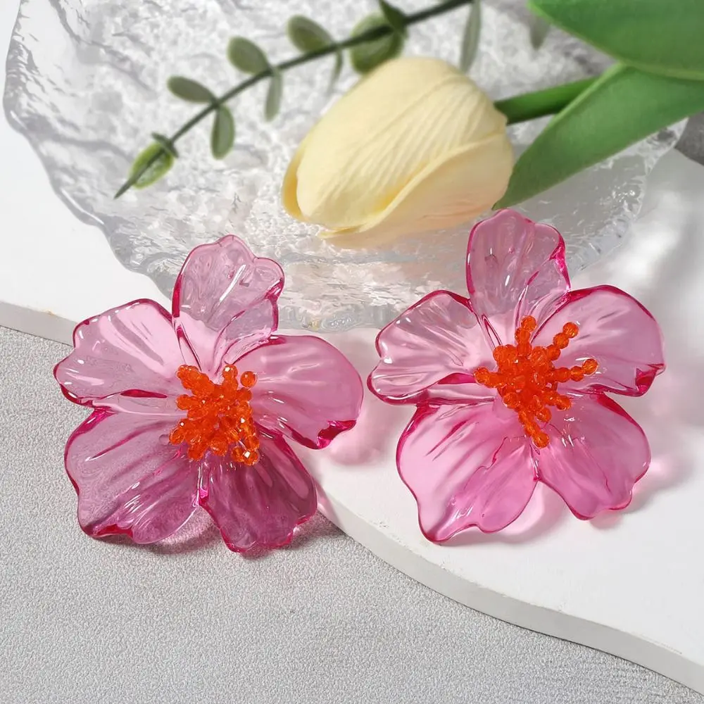 

Bohemian Style Transparent Flower Earrings Exaggerated Trendy Stud Earrings Acrylic Exquisite Women Earrings Gifts