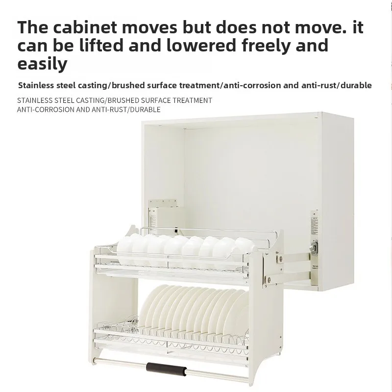 Left Steel Pull Down Kitchen Basket 304 Stainless Steel Dish Rack Cabinet Lift Up Spice Organizer
