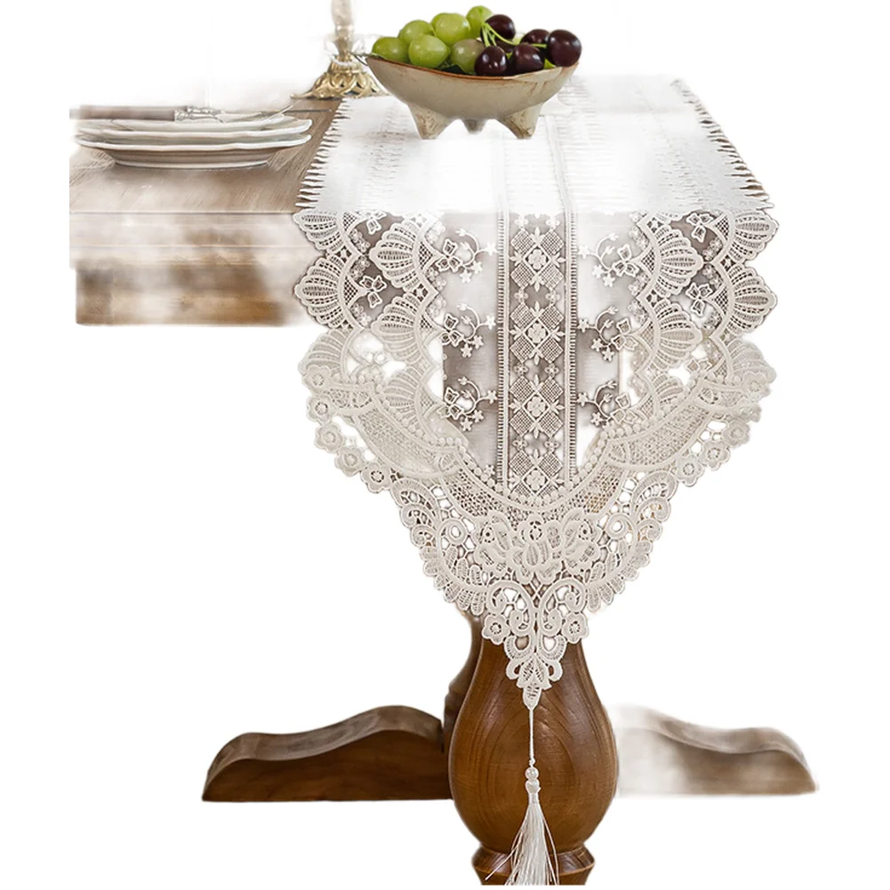 

Classic Lace Table For RUNNER with Embroidered Florals and Layered Mesh Texture for Dining Table and Sideboard Use