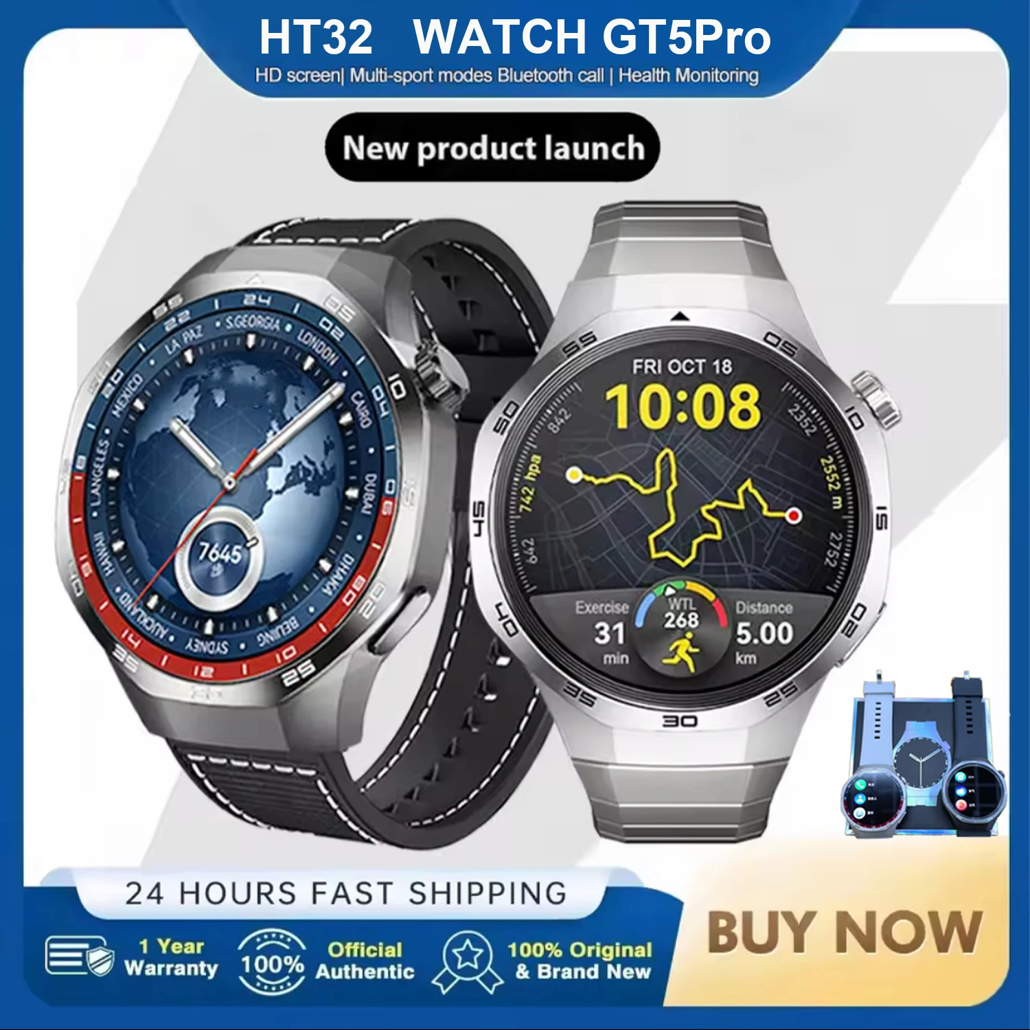 

Новые HT32 для HUAWEI GT5 Pro GPS NFC Смарт-часы Мужчины HD AMOLED Экран Сердечный ритм Bluetooth Вызов IP68 Водонепроницаемые мужские умные часы