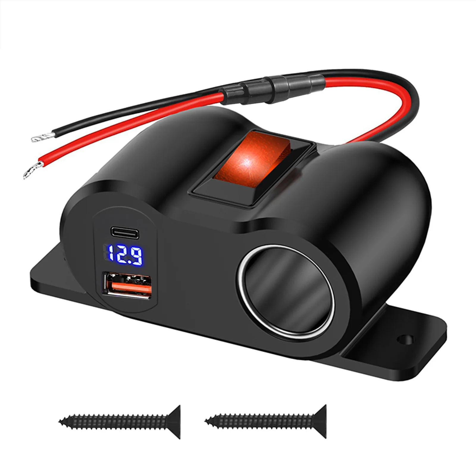 

54W PD3.0 USB C 36W & QC3.0 18W Dual USB Charger Socket with Switch Car Cigarette Lighter Socket Splitter Panel Mount for RV Car