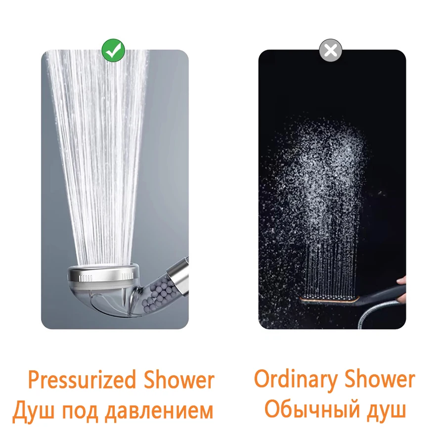 TOP 1 Pressurized Shower Head Bathroom 3 Mode Handheld Shower Head Bathtub SPA Rainfall Shower Head with Filter Bath Accessories