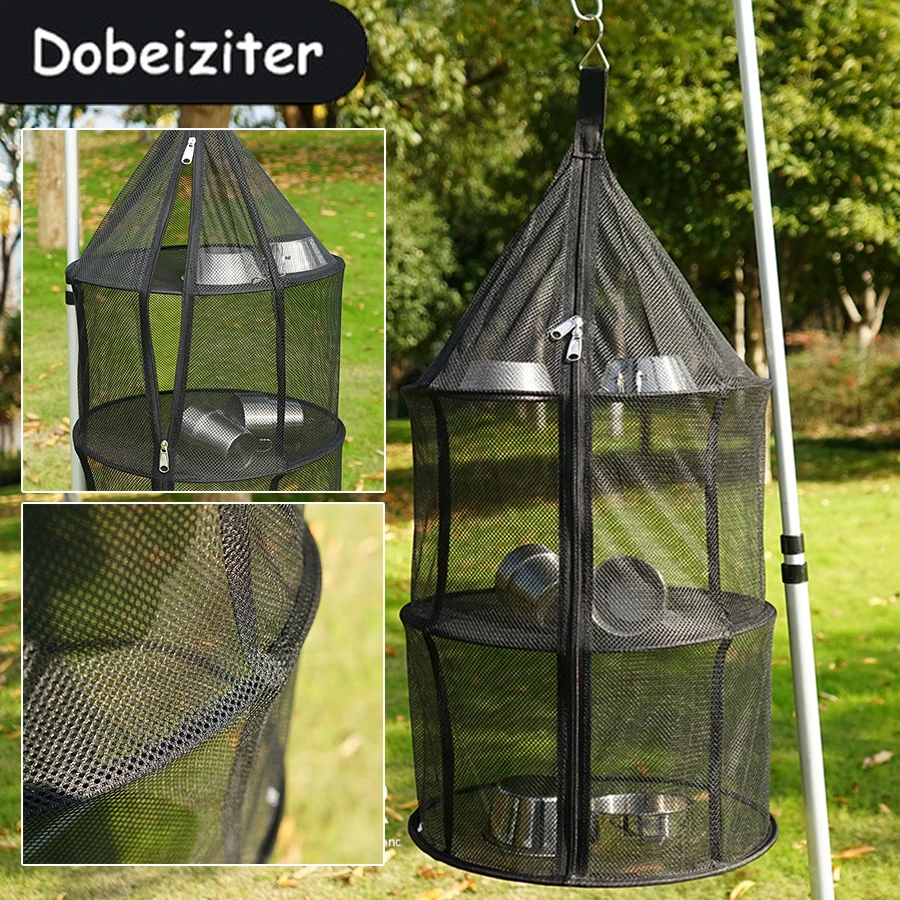 شبكة تخزين قابلة للطي بسحاب ، 3 طبقات ، كيس أعشاب للأعشاب ، براعم الزهور ، النباتات ، أدوات المائدة ، الفواكه ، رف جاف ، لوازم التخييم #1