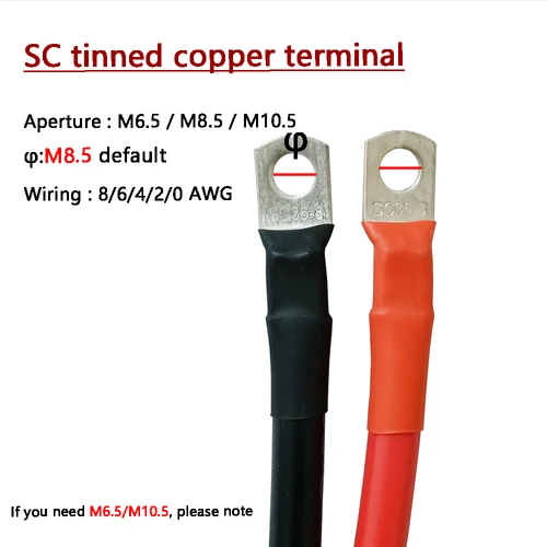 Imagen 2 del producto Cable de conexión de batería de silicona súper suave 8/6/4/2/0AWG con terminales de cobre estañado M6 M8 M10 para inversor, batería, coche, UPS.