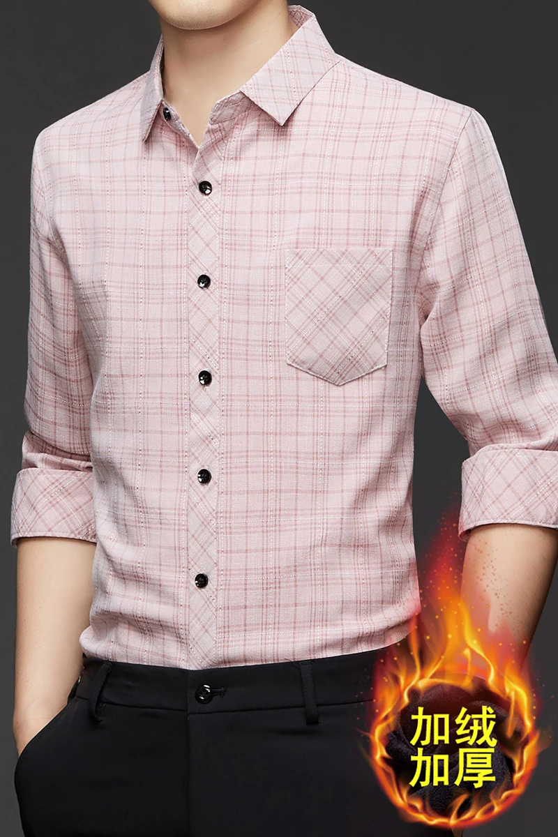 الخريف والشتاء القطن والكتان منقوشة قميص مخملي بأكمام طويلة الأعمال عادية لا الكي الربيع قميص رجالي