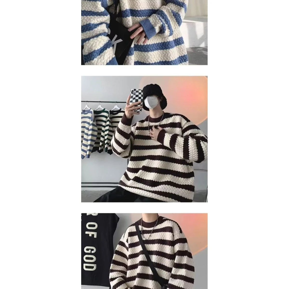 

American Sle V-Ne Knitted Sweater Cardigan Men's Color Casual Loose Fit Winter Outerwear Polyester Fiber