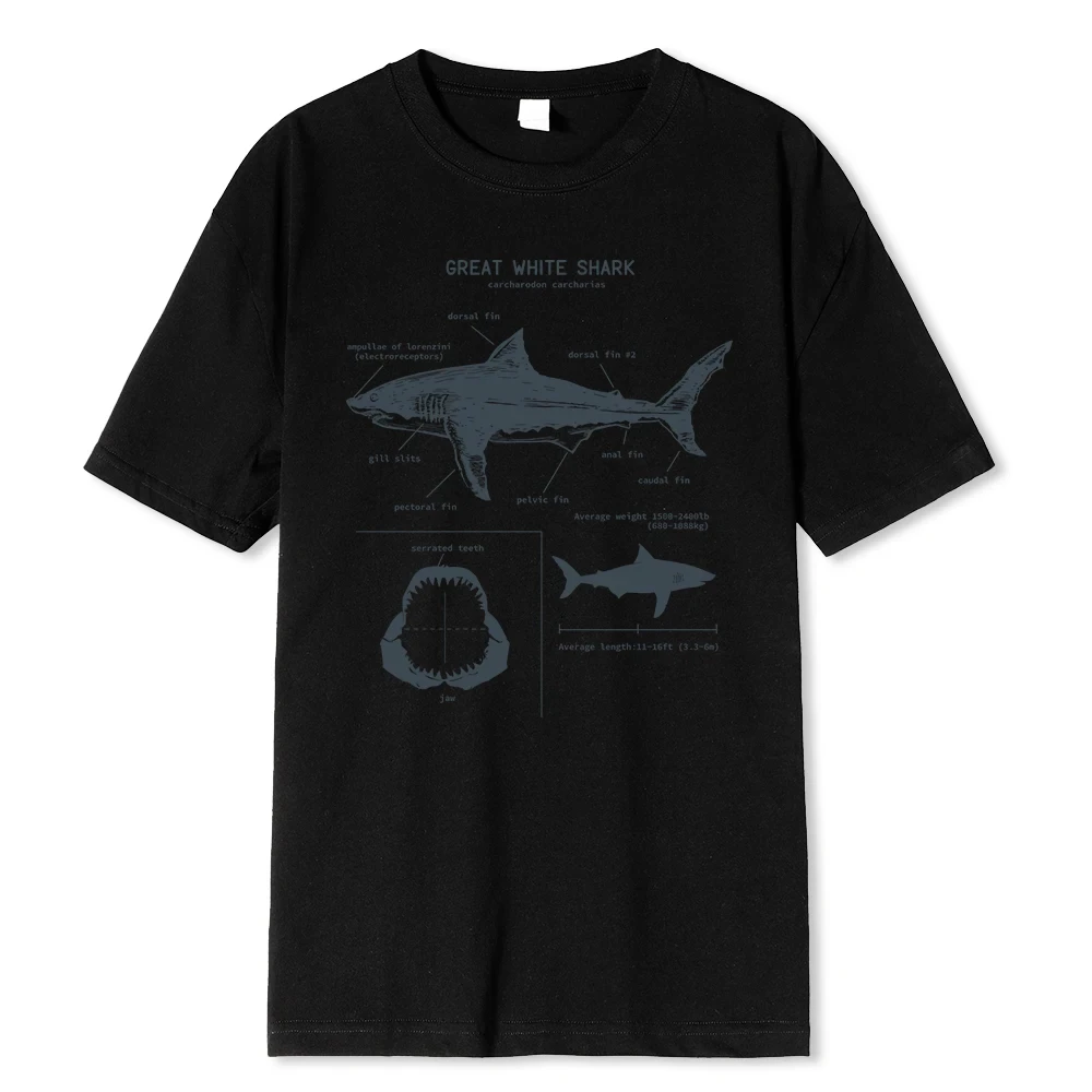 Camiseta de anatomía del gran tiburón blanco para hombre, ropa de calle de manga corta, estilo Hip Hop, Punk, informal, 80283