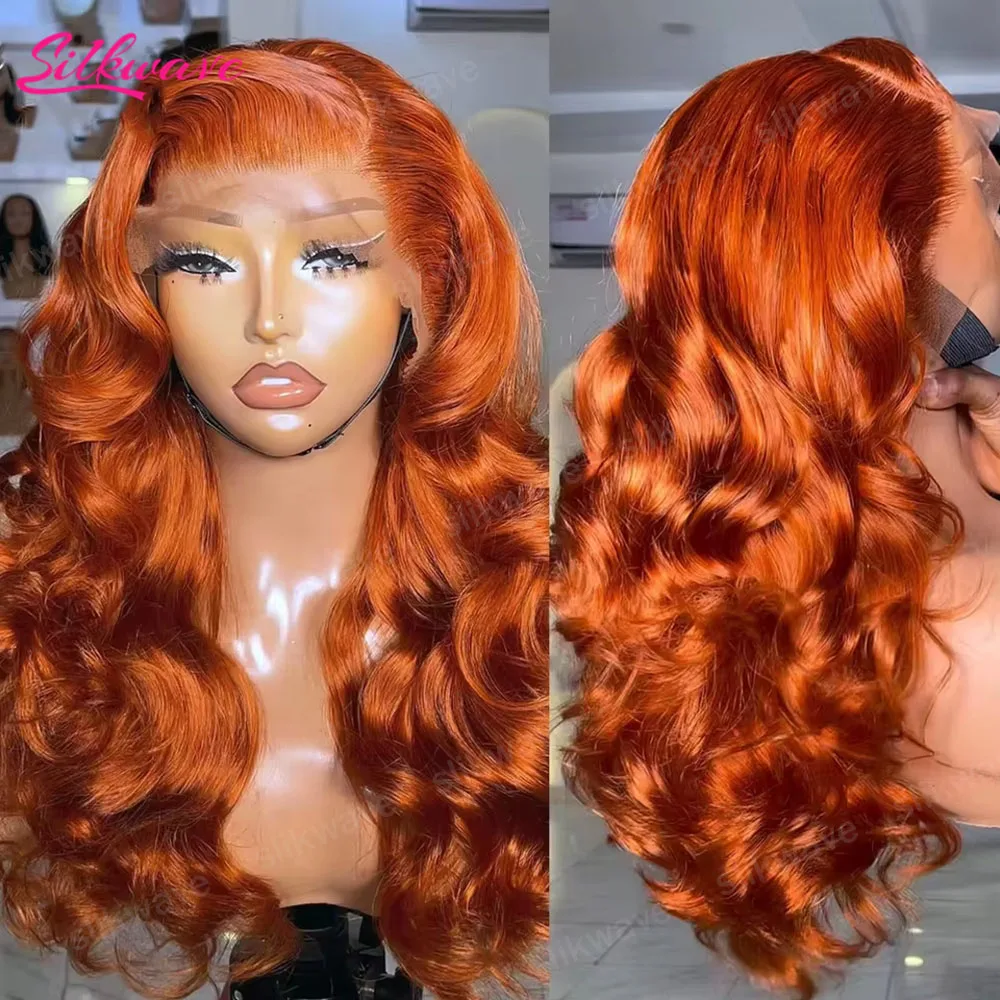 

30-40 дюймовые парики из натуральных волос с волнистым укладом (боди-вейв), плотность 200%, предварительно выщипанные, с HD-кружевом 13x6, оранжево-коричневые парики с кружевной передней частью