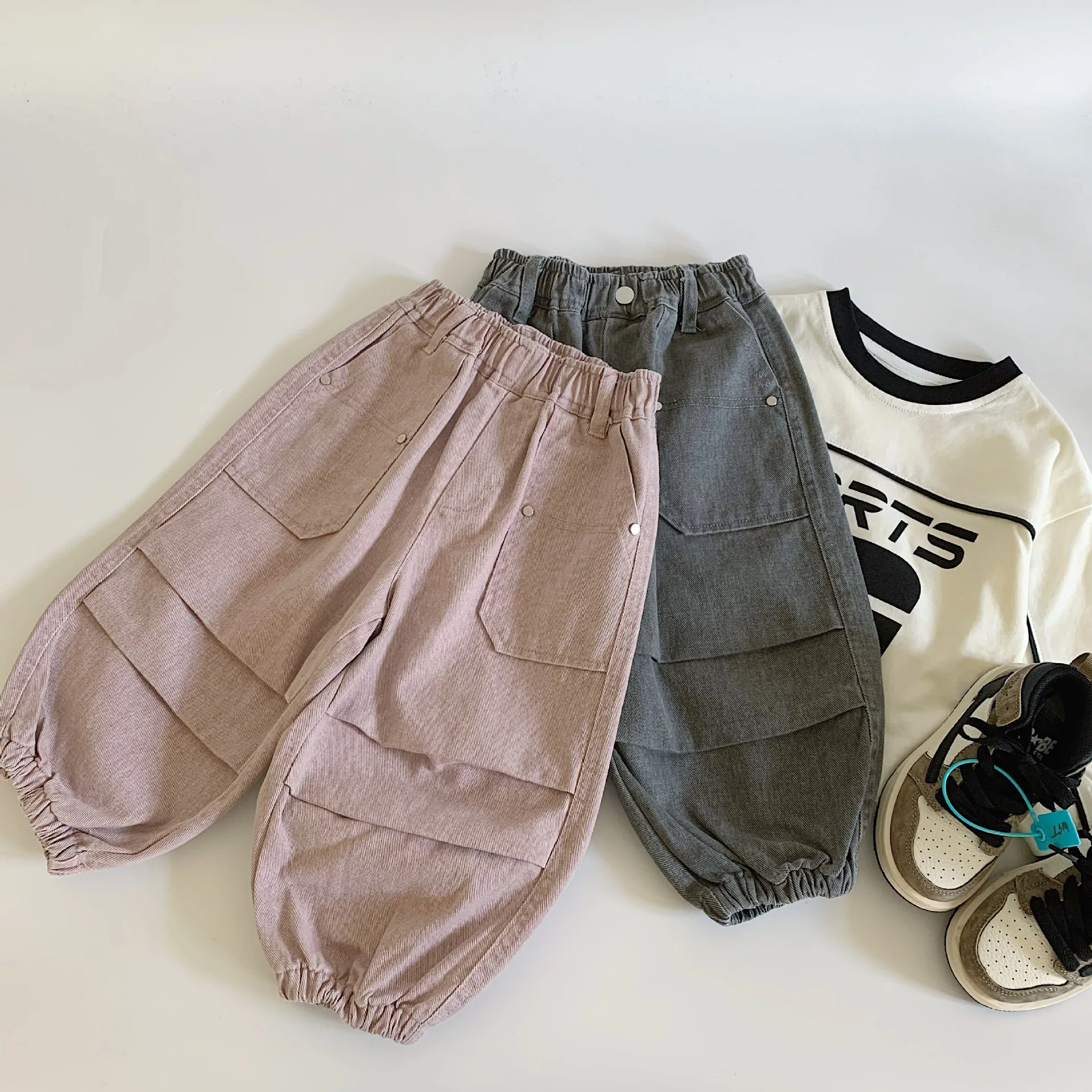 2024 Autumn Korean Edition Versatile Solid Color Cotton Sand Washed Children's Pants