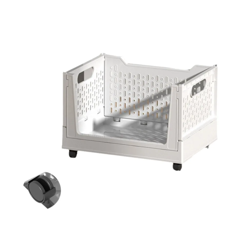 

Plastic Folding Storage Box Stackable Large Capacity Book Storage Basket with Wheels Space Saving Wheeled Sundry Basket Office