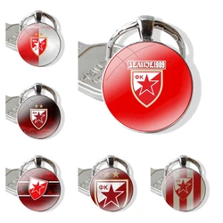 Fashion Creative Cartoon Design Keychain Handmade Glass Cabochon Key Ring Holder Pendant Key Chains Serbia FK Crvena zvezda