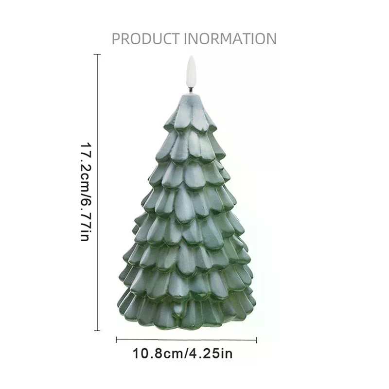 Christmas Tree Shaped LED Candles, Flameless Pillar Candles, Battery Operated LED Candle With 3D Flame Wick, Green Candles