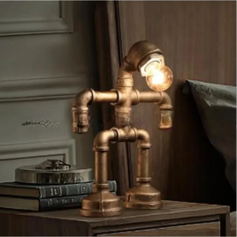 Steampunk waterpipe restore ancient ways robot table lamp