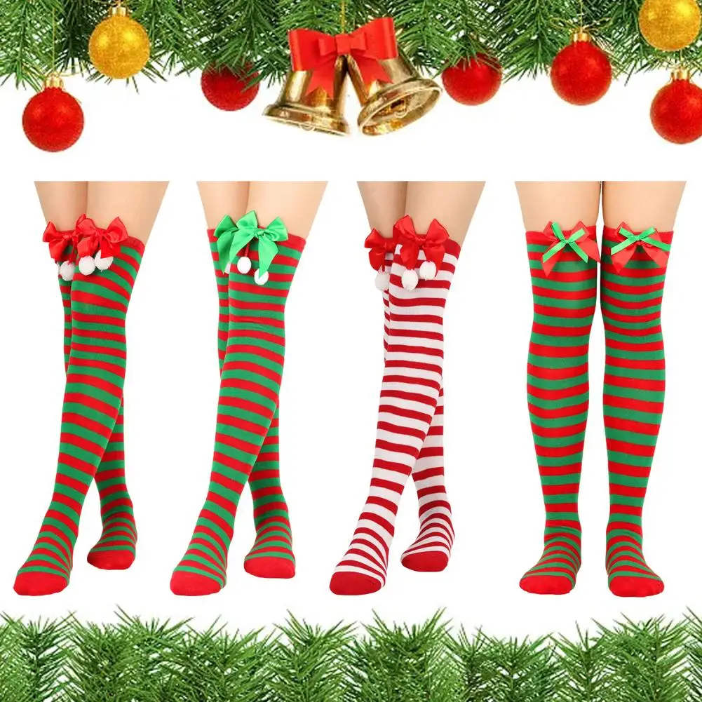 Christmas Ornaments Socks Striped Long Stockings Christmas Decorations High Socks for Girls Striped Knee Socks