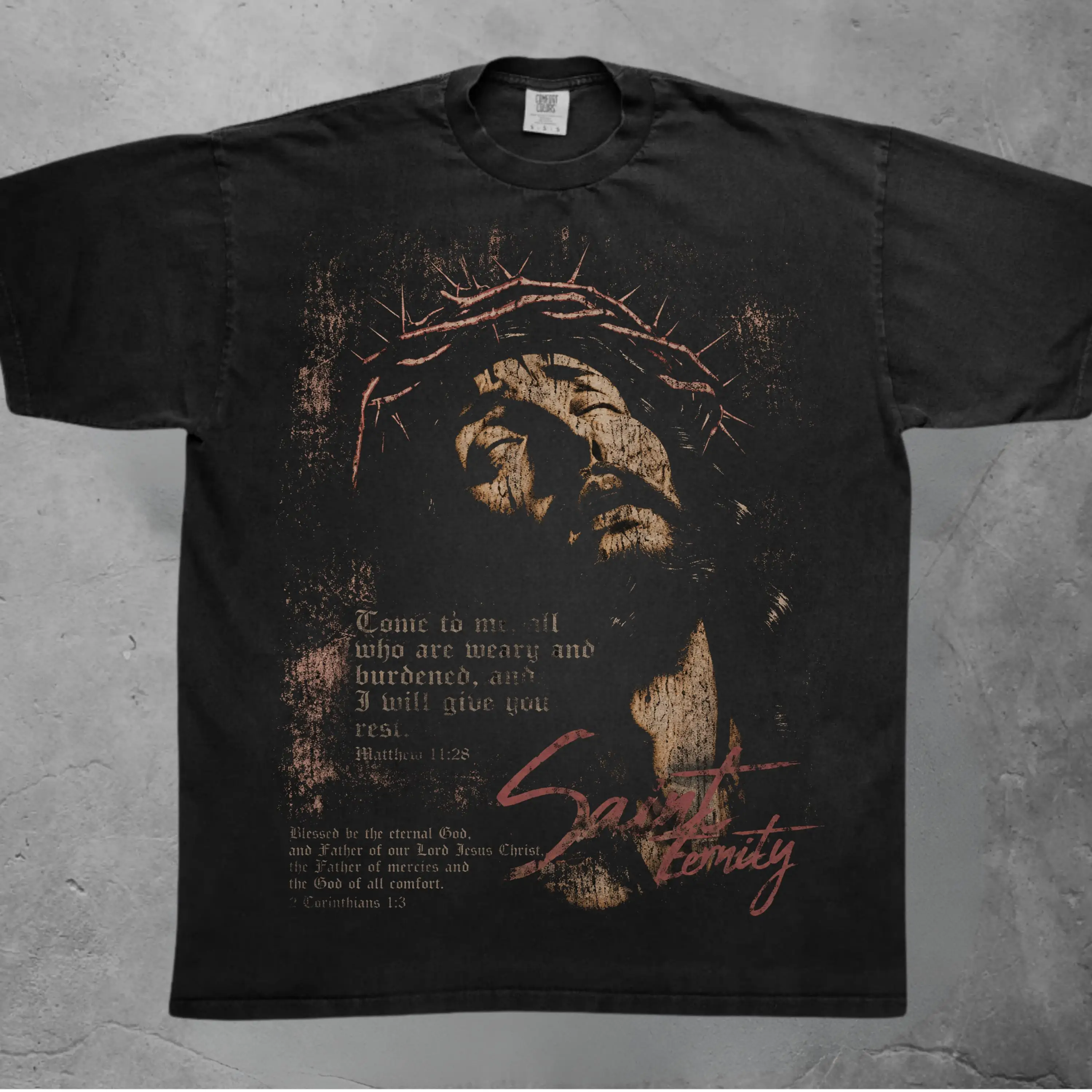 Jesus Christ Shirt, Matthew 11:28 Bible Verse Tee, Crown of Thorns Shirt, Vintage Christian Tee, Faith Based Religious T-Shirt