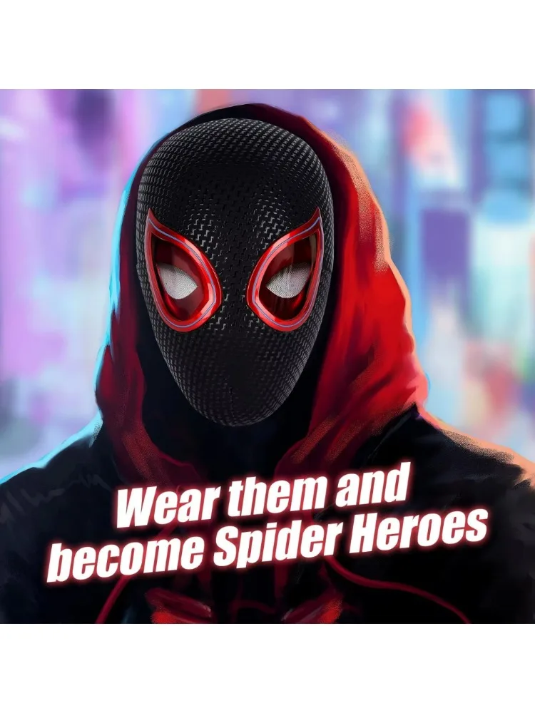 1:1 Miles Morales Maske mit Beweglichen Augen, Mascara, Elektrischer Gwen Spider Helm, Ringsteuerung, Halloween Cosplay Maske, Spielzeug, Geschenk für Männer
