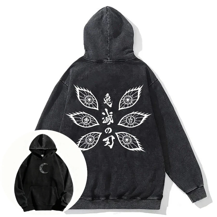 

Vintage Hooded Sweatshirt Streetwear Demon Slayer Men Women Pullover Oversized Washed Cotton Y2k Top Harajuku Autumn Winter 2025
