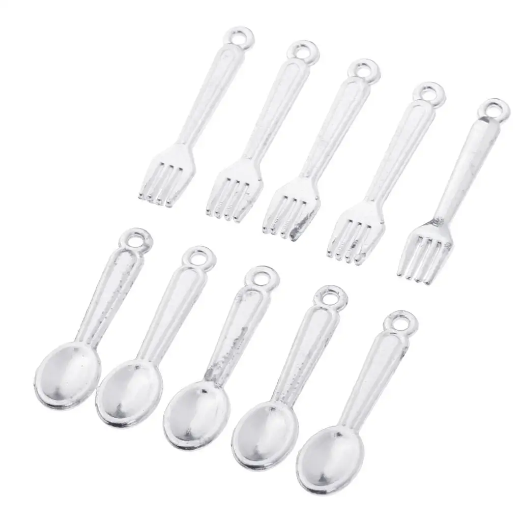 ชุดเครื่องครัววินเทจ 10 ชิ้น : ของจิ๋วสำหรับบ้านตุ๊กตา 12 ชิ้น สีเงิน