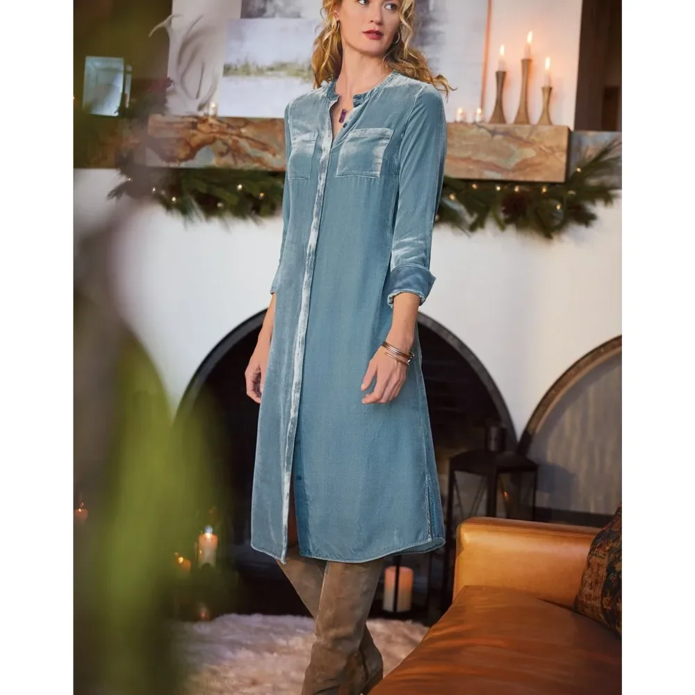 فستان قميص مخملي ذهبي جديد لربيع وصيف بأكمام طويلة للنساء فستان أنيق بحزام فضفاض بلون سادة فساتين نسائية أنيقة