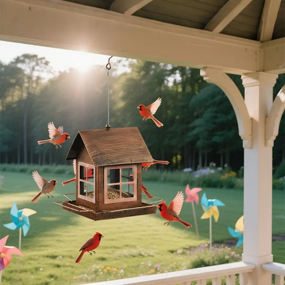 

Decorative Hanging Bird Feeder House Shape Windproof Bird Feeding Equipment Large Capacity Metal Bird Food Bowl Courtyard