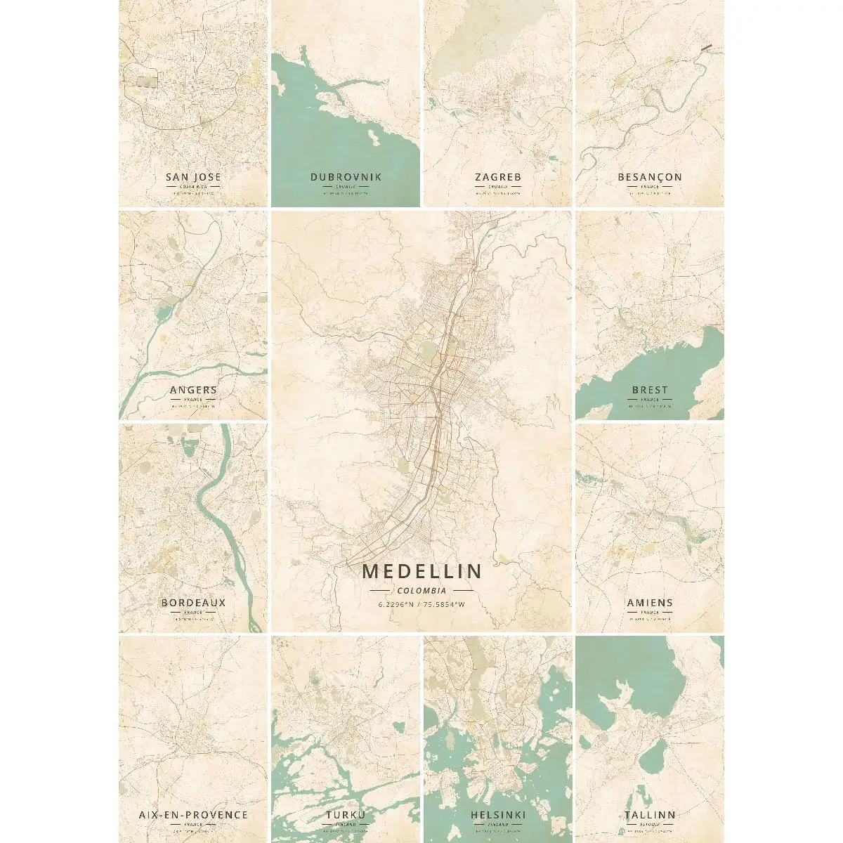 Medellin Colombia Vintage Map Poster  Nature  Travel Inspired Wall Decor Print for Home  Office Decoration