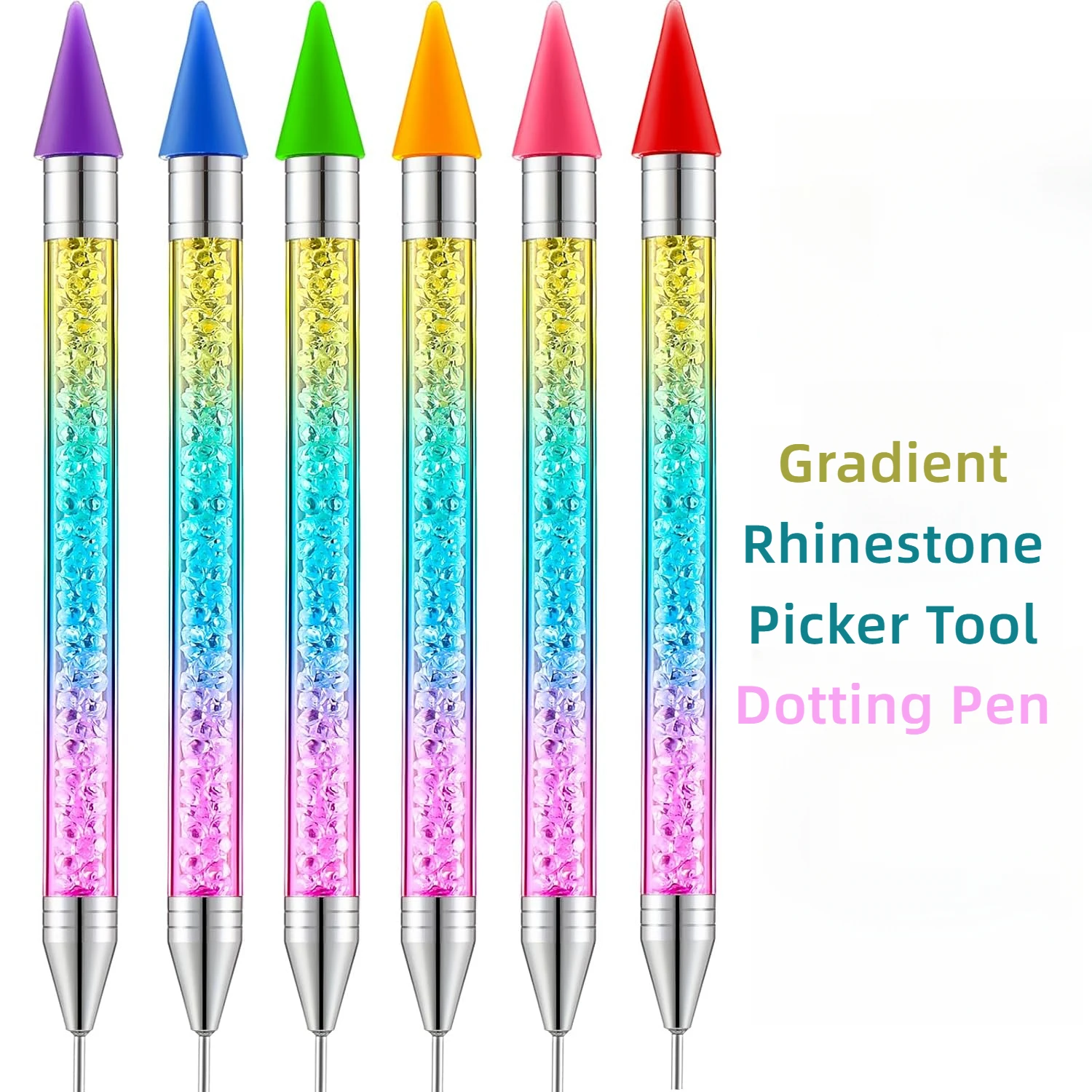 Gradient Rhinestone Picker Tool Dotting Pen, Diamond Painting Pen Nail Dot Crystals Dual Ended Wax Pencil for Gems Nail Art DIY