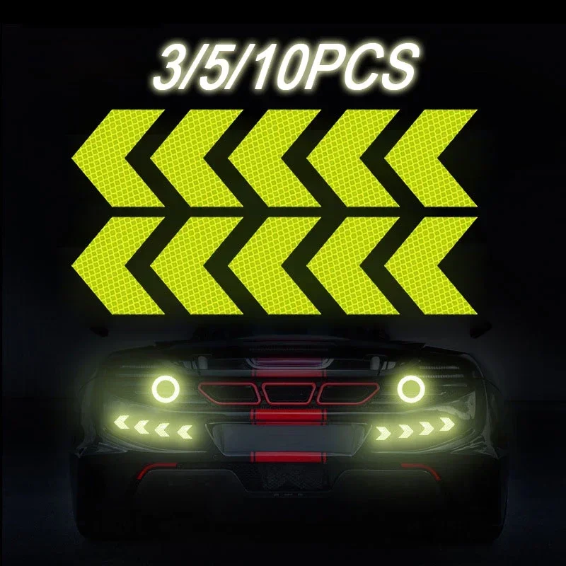 3-10 Pcs/Set Car Reflective Arrow Sign Tape Warning Safety Sticker for Car Bumper Trunk Reflector Hazard Tape Car Decoration