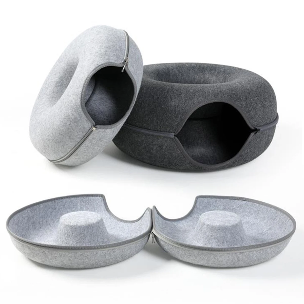 Round Cat Tunnel Interactive Kitten Donut Nest Felt Pet Toys Kennel Cats Bed House Scraper for Cats Sleeping Cushion