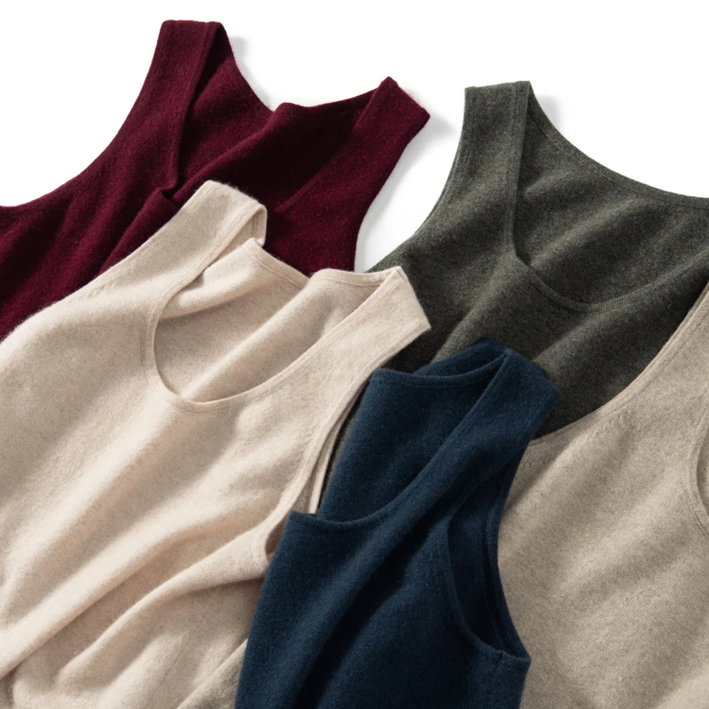 MVLYFLRT 12 Needle U-Neck Pullover Tank Top for Men\'s 100% Cashmere Knitted Inner Strap Summer New T-shirt Soft and Glutinous