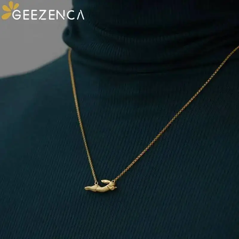 S925 Sterling Silver 3D Rabbit Pendant Necklace for Women