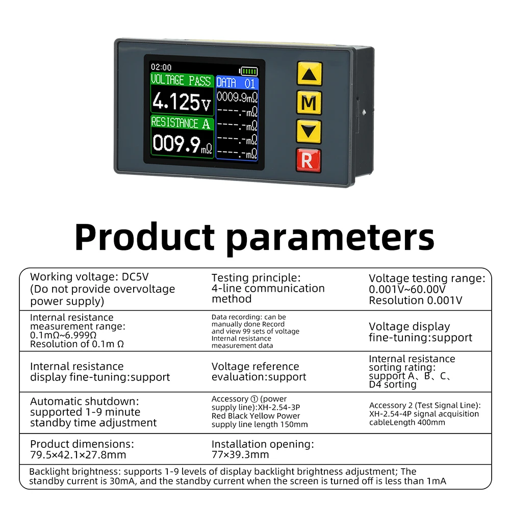 TS607 Batterie-Innenwiderstandstester 60V 4-Draht-AC-Methode mit 99-Datenprotokollierung und einstellbarer Standby-Zeit für Maker-Tests – Detail 8