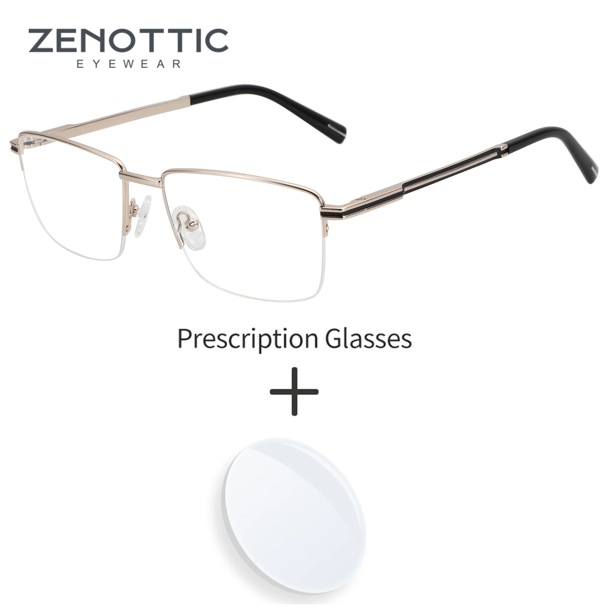 

ZENOTTIC Fashion Metal Half-Rim Prescription Glasses Rectangle Optical Eyeglasses For Men Anti Blue Light Photochromic Eyewear